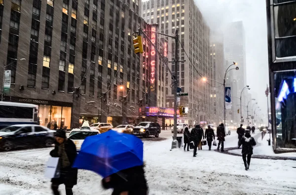 Winter Snowstorm Blizzard New York City Heavy Snow Fall Cars — Stock Photo, Image