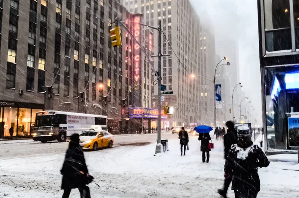Furtună Zăpadă Iarnă Viscol New York City Zăpadă Grea Mașini — Fotografie, imagine de stoc