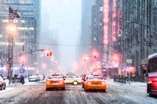 Tempête Neige Hivernale New York Avec Fortes Chutes Neige Voitures — Photo