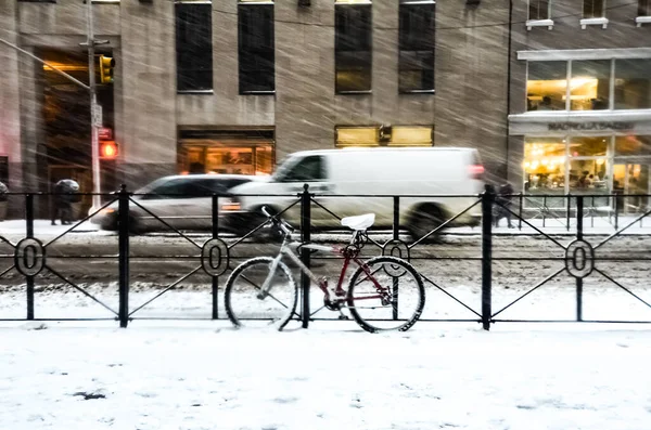 Ventisca Tormenta Nieve Invierno Ciudad Nueva York Con Fuertes Nevadas — Foto de Stock