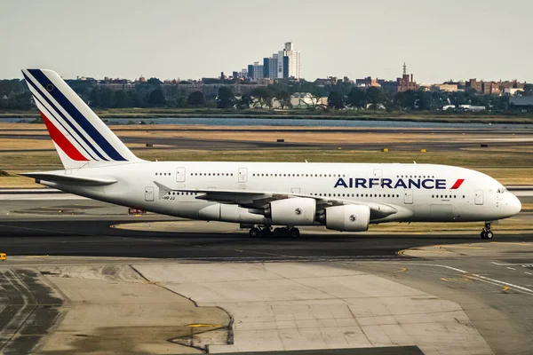 Air France Airbus A380 800 Immatriculé Hpjj Taxant Fuite Aéroport — Photo