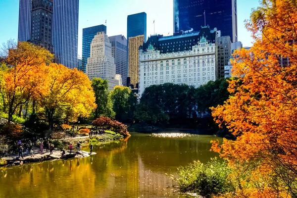Central Park Peak Autumn Season New York City Yellow Red Stock Image