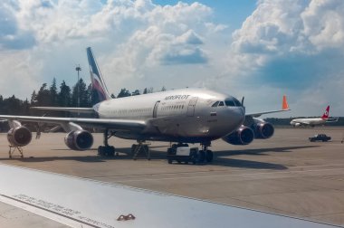 Aeroflot - Rus Havayolları Ilyushin Il-96-300 Sheremetyevo Uluslararası Havaalanı 'nda. Moskova, Rusya.