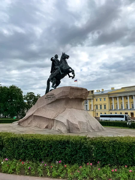Бронзовий Вершник Кінна Статуя Петра Великого Площі Сенату Санкт Петербурзі — стокове фото