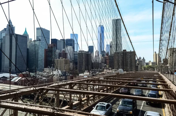 Brooklyn Bridge Est Pont Ville New York Qui Enjambe East — Photo