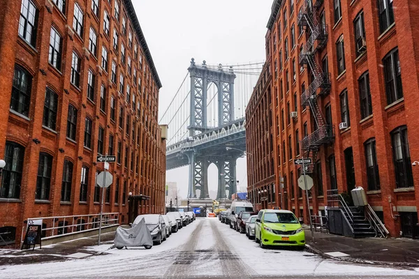 Манхэттенский Мост Подвесной Мост Пересекающий Ист Ривер Нью Йорке Соединяющий — стоковое фото