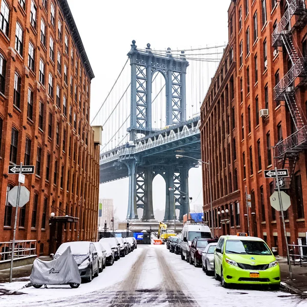 Манхэттенский Мост Подвесной Мост Пересекающий Ист Ривер Нью Йорке Соединяющий — стоковое фото