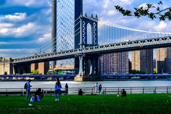 Manhattan Bridge Most Wiszący Który Przecina East River Nowym Jorku — Zdjęcie stockowe