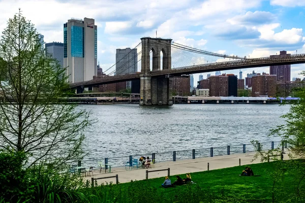 Most Brookliński Jest Mostem Nowym Jorku Rozciągającym Się East River — Zdjęcie stockowe