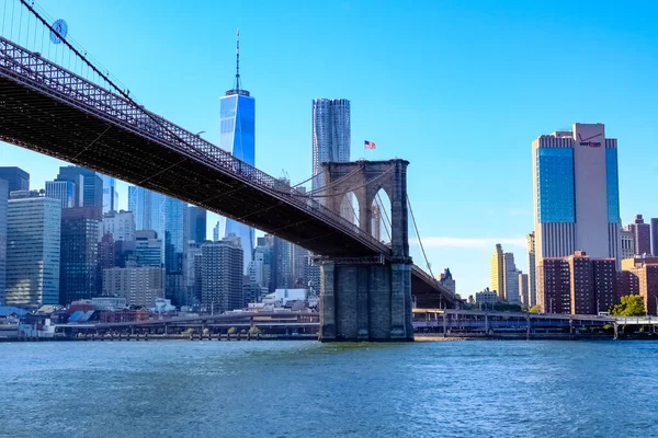 Ponte Brooklyn Uma Ponte Nova Iorque Abrangendo East River Entre — Fotografia de Stock