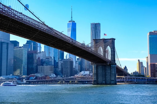 Ponte Brooklyn Uma Ponte Nova Iorque Abrangendo East River Entre — Fotografia de Stock