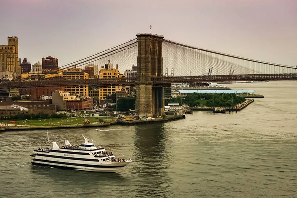 Brooklyn Bridge Est Pont Ville New York Qui Enjambe East — Photo