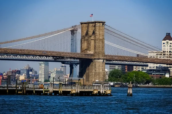 Brooklyn Köprüsü New York Manhattan Brooklyn Ilçeleri Arasında East River — Stok fotoğraf