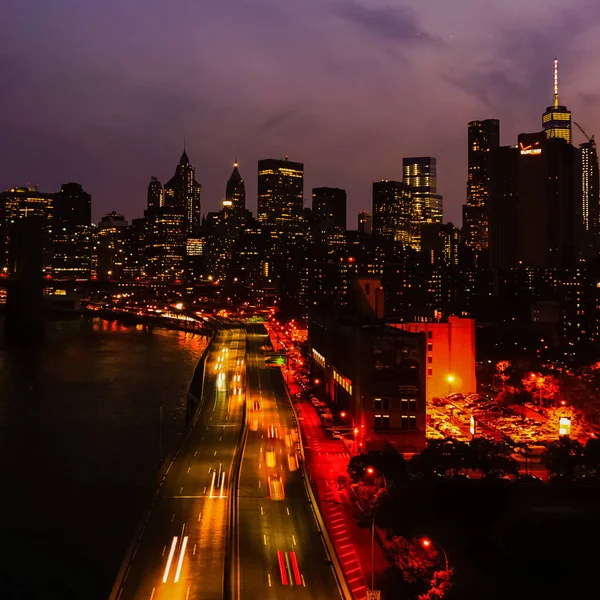 Вид Манхэттен Манхэттенского Моста Фоне Заката Манхэттен Сша — стоковое фото