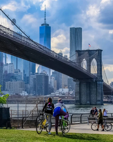 Ponte Brooklyn Uma Ponte Nova Iorque Abrangendo East River Entre — Fotografia de Stock