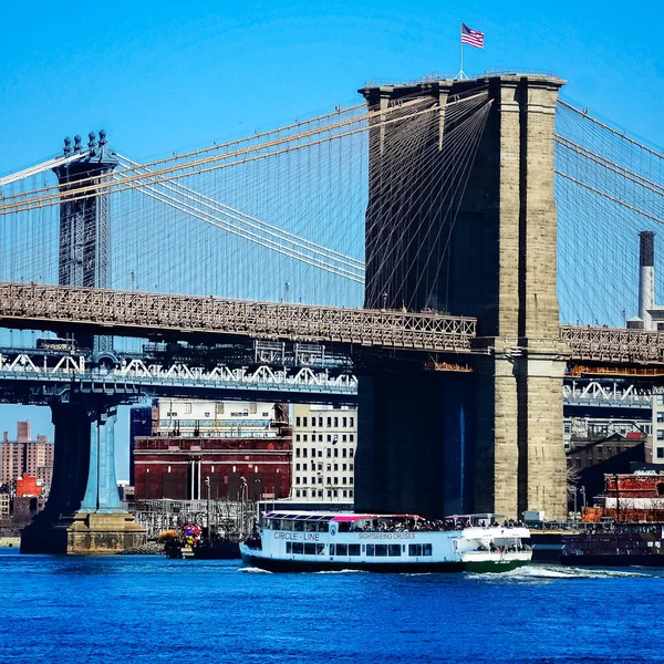 Brooklyn Köprüsü New York Manhattan Brooklyn Ilçeleri Arasında East River — Stok fotoğraf