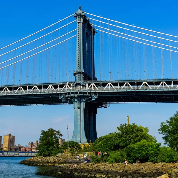 Ponte Manhattan Uma Ponte Suspensa Que Atravessa East River Nova — Fotografia de Stock