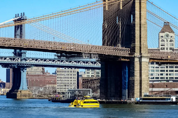 Brooklyn Bridge Est Pont Ville New York Qui Enjambe East — Photo