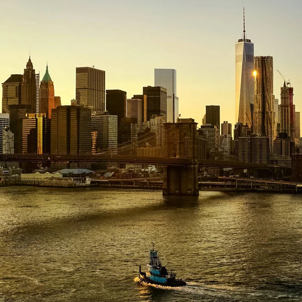 Brooklyn Bridge Est Pont Ville New York Qui Enjambe East — Photo