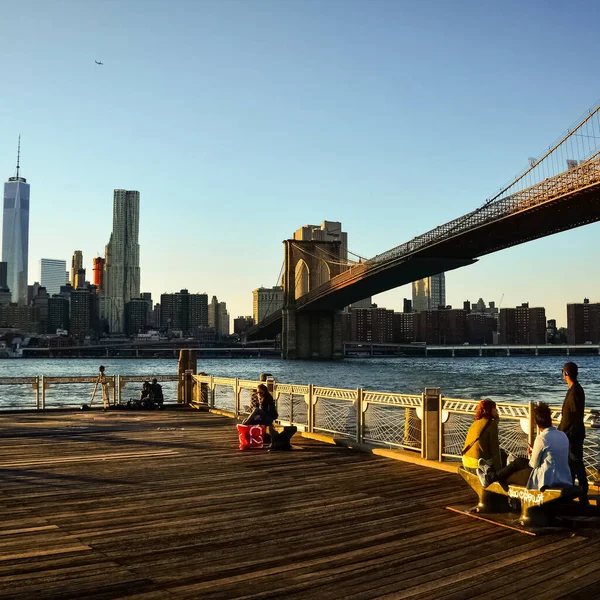 Brooklyn Köprüsü New York Manhattan Brooklyn Ilçeleri Arasında East River — Stok fotoğraf