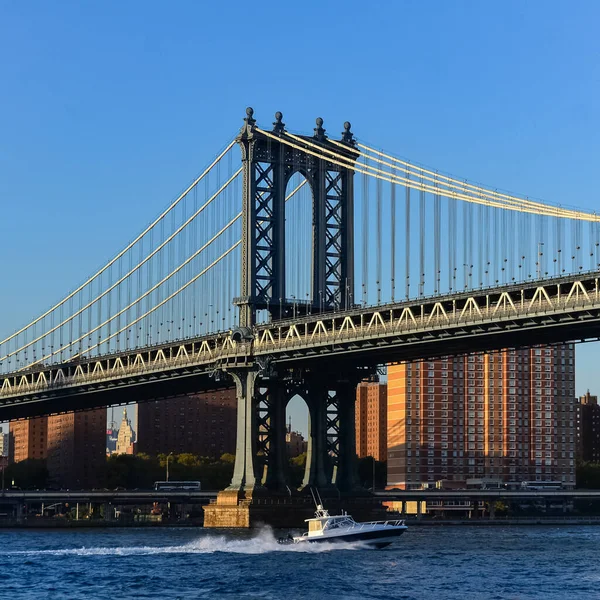 Manhattan Bridge Est Pont Suspendu Qui Traverse East River New — Photo