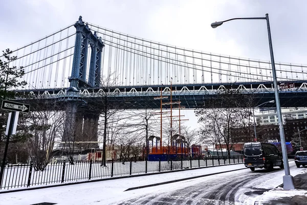 Manhattan Híd Egy Függőhíd Ami Átszeli East River New York — Stock Fotó