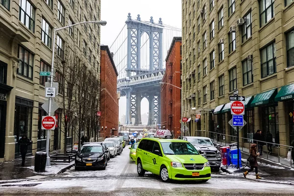 Manhattan Bridge Est Pont Suspendu Qui Traverse East River New — Photo