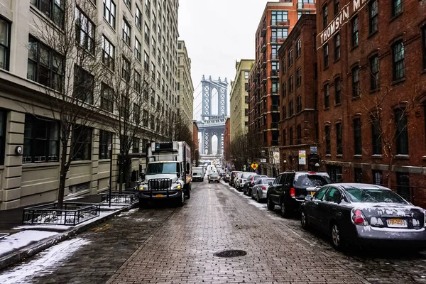 Manhattan Bridge Hängbro Som Korsar East River New York City — Stockfoto
