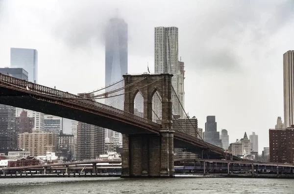Brooklyn Bridge Est Pont Ville New York Qui Enjambe East — Photo