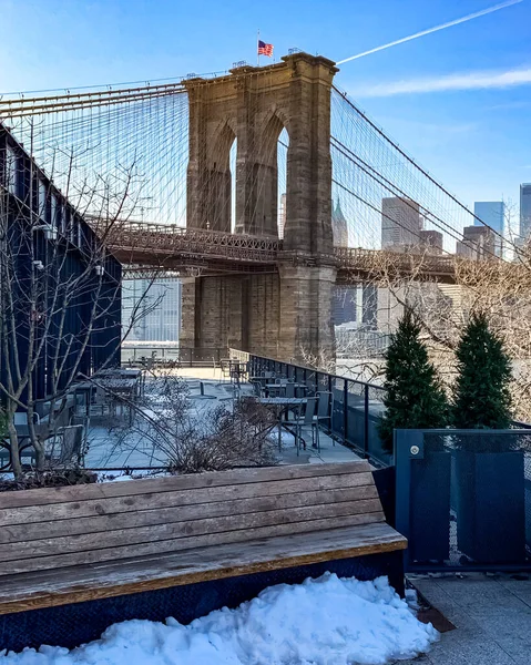 Бруклинский Мост Является Мостом Нью Йорке Охватывающим Ист Ривер Между — стоковое фото