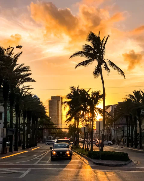 日落时在迈阿密南岸迈阿密 佛罗里达州 — 图库照片