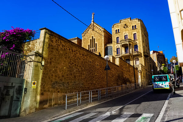 Barcelona city panorama and street view. Barcelona, Spain.