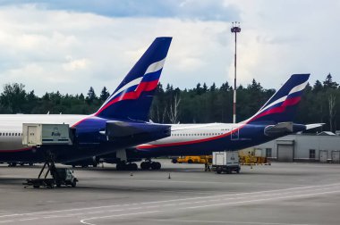Aeroflot - Rus Havayolları Airbus A330-200 Moskova, Rusya 'daki Sheremetyevo Uluslararası Havalimanı' nda.