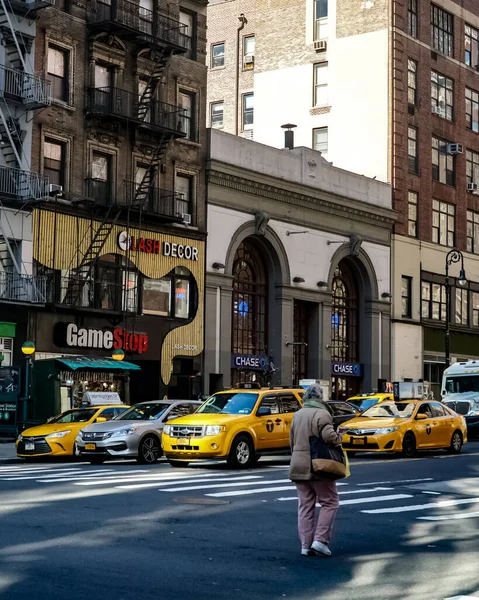 Nueva York Manhattan Street Panorama Con Taxis Amarillos Nueva York — Foto de Stock