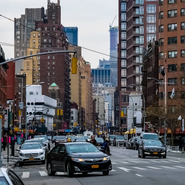 Nova Iorque Panorama Rua Manhattan Com Táxis Amarelos Nova Iorque — Fotografia de Stock