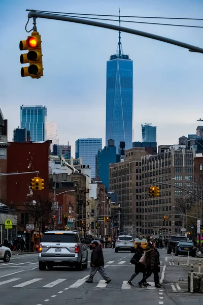 Nova Iorque Panorama Rua Manhattan Com Táxis Amarelos Nova Iorque — Fotografia de Stock