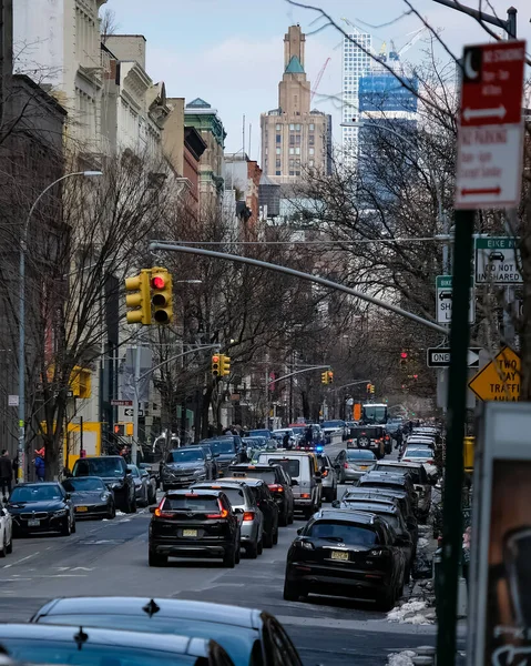 Nova Iorque Panorama Rua Manhattan Com Táxis Amarelos Nova Iorque — Fotografia de Stock