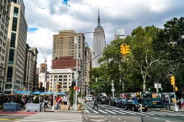 Nova Iorque Panorama Rua Manhattan Com Táxis Amarelos Nova Iorque — Fotografia de Stock