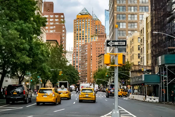 Nova Iorque Panorama Rua Manhattan Com Táxis Amarelos Nova Iorque — Fotografia de Stock