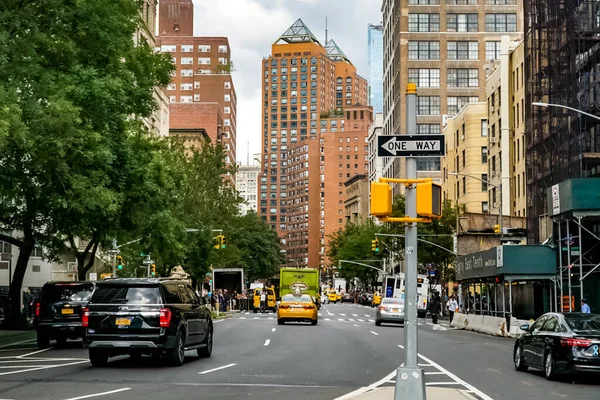 Nova Iorque Panorama Rua Manhattan Com Táxis Amarelos Nova Iorque — Fotografia de Stock