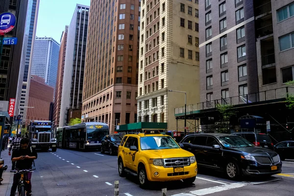 Nova Iorque Panorama Rua Manhattan Com Táxis Amarelos Nova Iorque — Fotografia de Stock