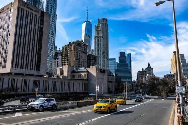 New York City Manhattan Straat Panorama Met Gele Taxi Voetgangers — Stockfoto