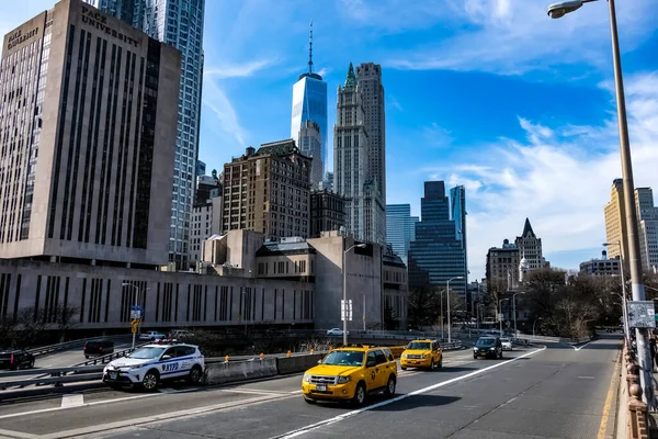New York City Manhattan Straat Panorama Met Gele Taxi Voetgangers — Stockfoto