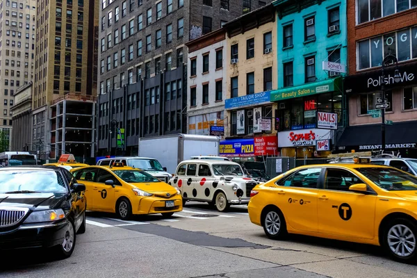 Nova Iorque Panorama Rua Manhattan Com Táxis Amarelos Nova Iorque — Fotografia de Stock