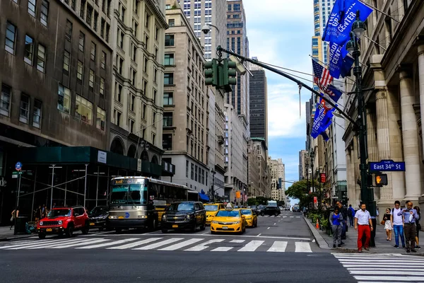 Nova Iorque Panorama Rua Manhattan Com Táxis Amarelos Nova Iorque — Fotografia de Stock