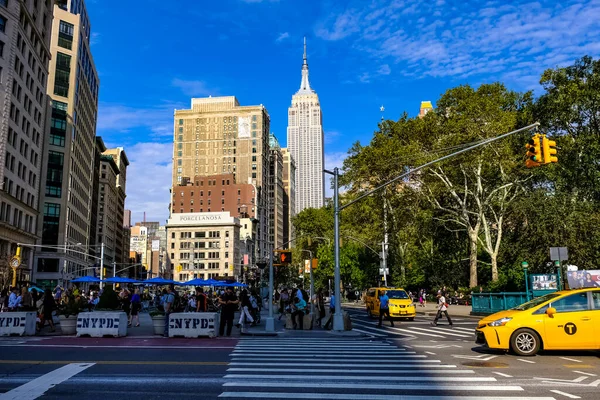 Nova Iorque Panorama Rua Manhattan Com Táxis Amarelos Nova Iorque — Fotografia de Stock