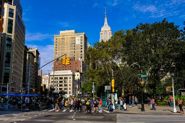 Nova Iorque Panorama Rua Manhattan Com Táxis Amarelos Nova Iorque — Fotografia de Stock