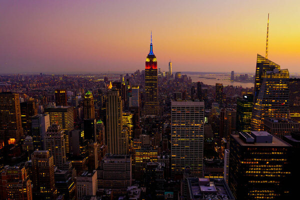 Manhattan aerial skyline panorama in New York City. Manhattan, New York.