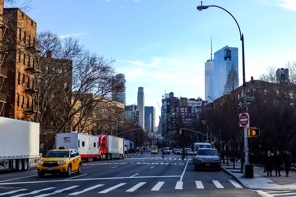 Nova Iorque Panorama Rua Manhattan Com Táxis Amarelos Nova Iorque — Fotografia de Stock