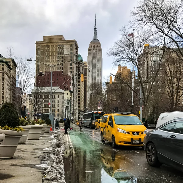 Panorama Ulicy Nowy Jork Manhattan Żółtymi Taksówkami Nowego Jorku Ulicach — Zdjęcie stockowe